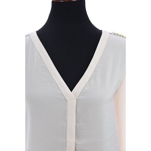 H&M Womens Sz 10 Military Satin Silky Tunic Top Popover V Neck Ivory m - Picture 4 of 12